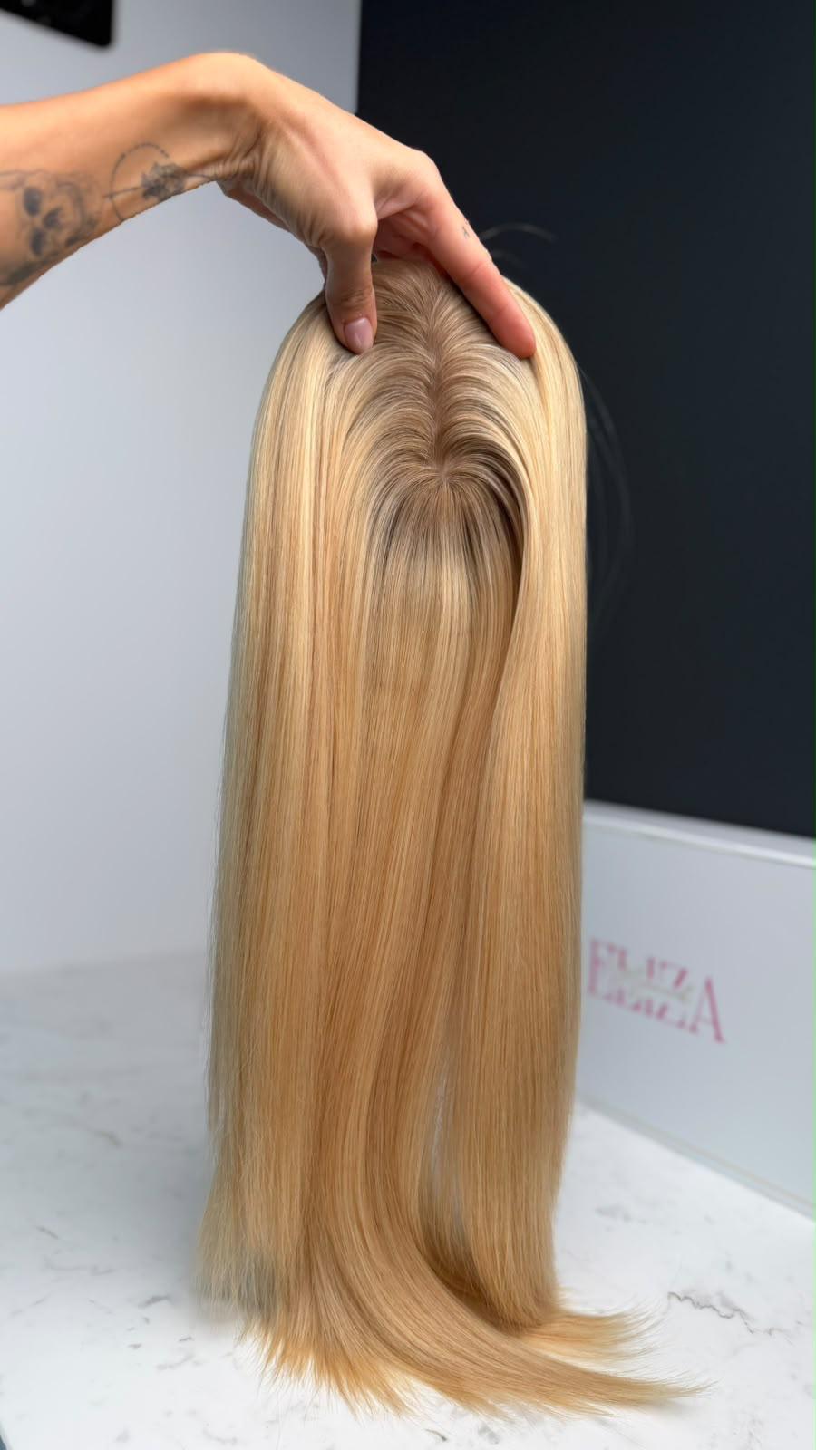 Miditopper Blond mit dunkelblond Ansatz 50 cm